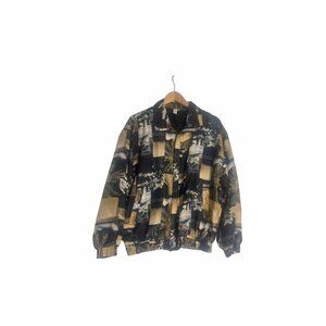COACO 100% Silk Abstract Print Zip Front Jacket Size XL